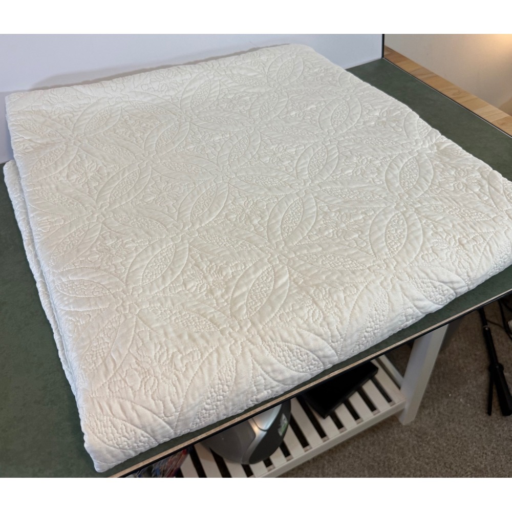 Vintage Quilted Bedspread Queen Size Coverlet